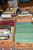 FOUR BOXES OF BOOKS AND DVDS, approximately seventy books with titles to include gardening,