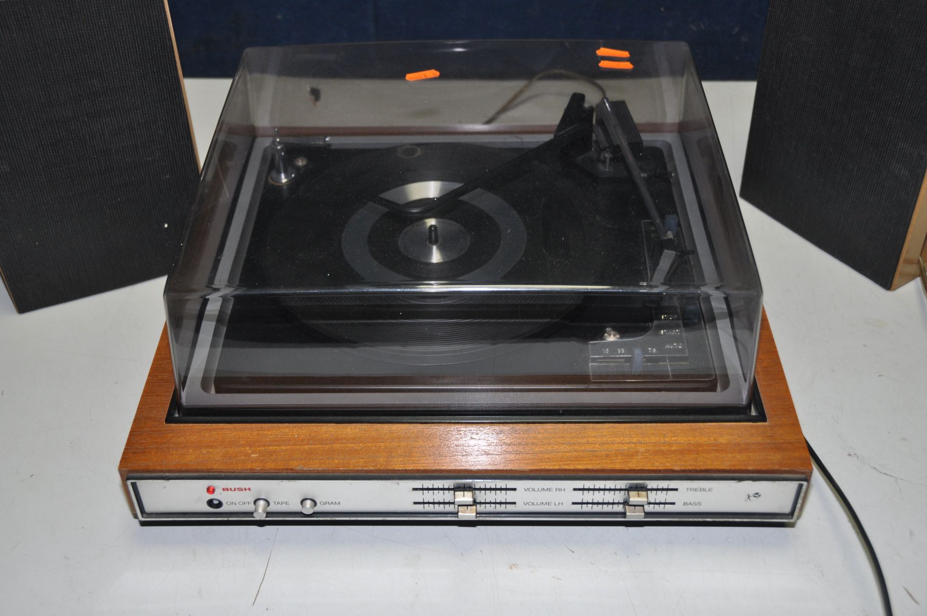 A VINTAGE BUSH A1005 RECORD PLAYER and a pair of speakers (PAT fail due to uninsulated plug but - Image 3 of 3