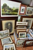 THREE BOXES AND LOOSE PICTURES AND PICTURE FRAMES, to include prints, original mainly landscape