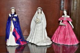THREE ROYAL WORCESTER ROYAL FIGURINES, comprising Queen Elizabeth II, made to commemorate the