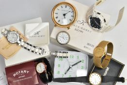A SELECTION OF WRISTWATCHES AND TRAVEL CLOCKS, to include a Rotary quartz movement watch, encased in