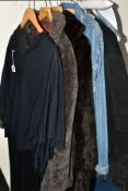 SIX ITEMS OF MEN'S AND LADIES' CLOTHING, to include a brown/black fur coat, a vintage Barbour's of