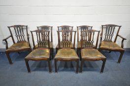 SET OF EIGHT 19TH CENTURY CHIPPENDALE STYLE MAHOGANY DINING CHAIRS, with floral carved top rail,