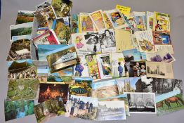A BOX OF POSTCARDS, approximately three hundred postcards to include topographical, saucy and