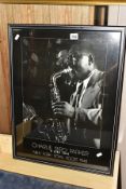 A FRAMED POSTER OF CHARLIE 'BIRD' PARKER PHOTOGRAPHED BY HERMAN LEONARD, location was the Royal