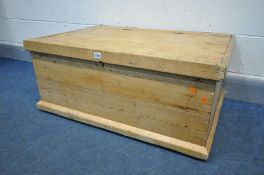 A 19TH CENTURY PINE BLANKET CHEST, width 96cm x depth 63cm x height 42cm (condition:-missing