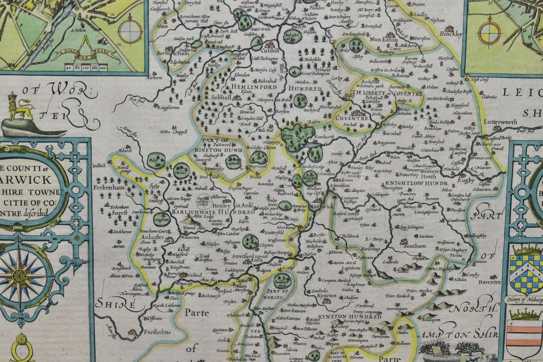 AFTER JOHN SPEED, A MAP OF WARWICK PUBLISHED BY THOMAS BASSETT & RICHARD CHISWELL 1676, the map - Image 3 of 7