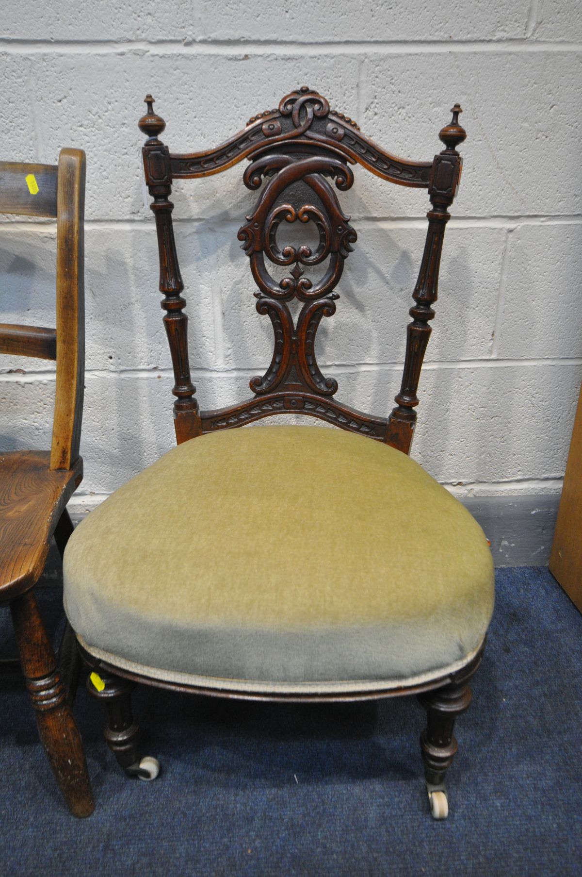 A LATE 19TH CENTURY WALNUT NURSING CHAIR, and 19th century and later bar back chair (2) - Image 2 of 2