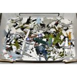 A BOX OF DIECAST MODEL AIRCRAFT, approximately thirty five to forty military aeroplanes, all