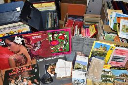 FOUR BOXES AND LOOSE BOOKS, EPHEMERA, RECORDS, A TYPEWRITER, A SLIDE PROJECTOR AND SUNDRY ITEMS,