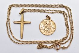 A GOLD-PLATED CROSS PENDANT AND CHAIN, gold-plated cross pendant, suspended from a Prince of Wales