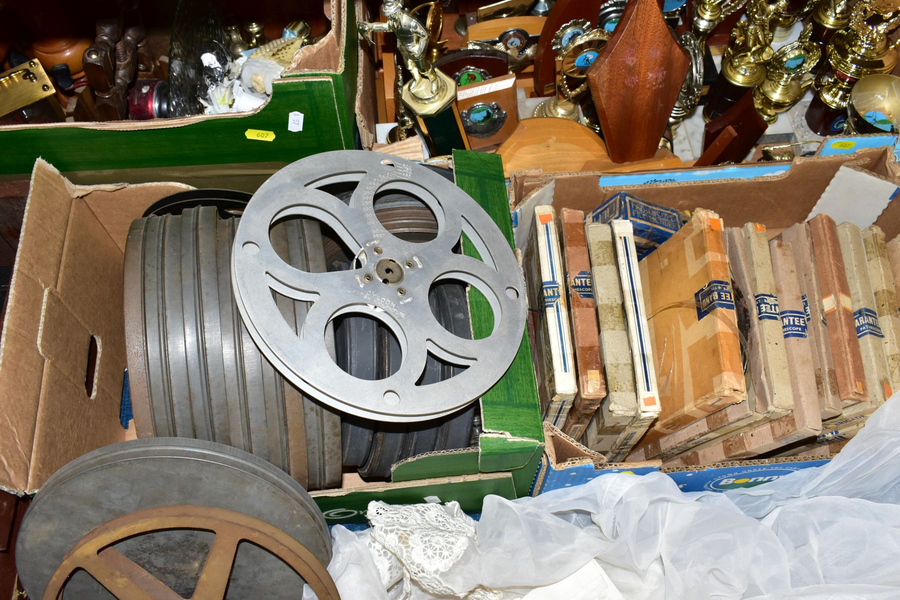 SIX BOXES AND LOOSE PROJECTOR, FILM REELS, WEDDING DRESS, TROPHIES AND SUNDRY ITEMS, to include a - Image 5 of 14