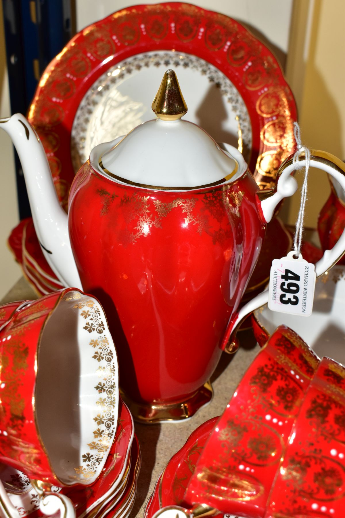 A SET OF SIX MALING RED LUSTRE SUNDAE DISHES AND THREE PART TEA SETS, comprising a fourteen piece - Image 4 of 14