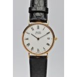 A GENTS 9CT GOLD AVIA WRISTWATCH, quartz movement, white round face signed 'Avia classic', Roman