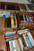 FIVE BOXES OF BOOKS, approximately one hundred and ten books, titles to include fiction, needlework,