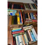 FIVE BOXES OF BOOKS, approximately one hundred and ten books, titles to include fiction, needlework,