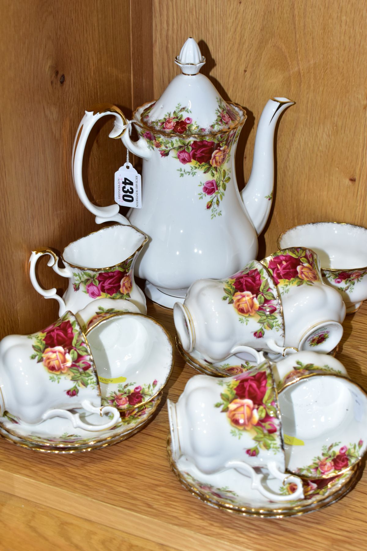 A FIFTEEN PIECE ROYAL ALBERT OLD COUNTRY ROSES COFFEE SET, comprising a coffee pot, a sugar bowl,