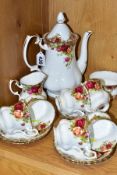 A FIFTEEN PIECE ROYAL ALBERT OLD COUNTRY ROSES COFFEE SET, comprising a coffee pot, a sugar bowl,