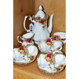 A FIFTEEN PIECE ROYAL ALBERT OLD COUNTRY ROSES COFFEE SET, comprising a coffee pot, a sugar bowl,