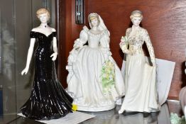 THREE COALPORT FIGURINES OF DIANA, PRINCESS OF WALES, limited edition for Compton & Woodhouse,