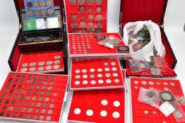 TWO COIN FILES CONTAINING 7 TRAYS OF MIXED COINS, to include Henry VIII silver groat York mint