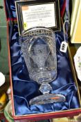 A BOXED MALVERNSHIRE ART LIMITED EDITION CUT GLASS 'BRUCE COMMEMORATIVE CHALICE', symbolising the