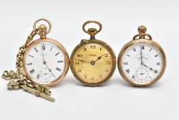 A BOXED 'BENTIMA LEVER' POCKET WATCH AND TWO GOLD-PLATED POCKET WATCHES, round gold engine turned