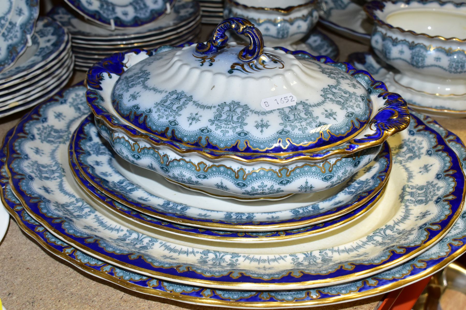 A LATE NINETEENTH CENTURY FORTY NINE PIECE FURNIVALS REGAL PATTERN DINNER SERVICE, with printed, - Image 2 of 12