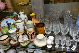 A GROUP OF CERAMICS AND CUT GLASS WARES, to include a Wedgwood Hathaway Rose vase height 21cm, a