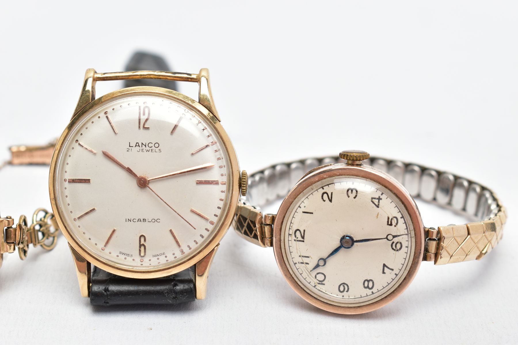 THREE WATCHES, to include a 9ct gold cased 'Lanco' wristwatch, hand wound movement, round cream dial - Image 3 of 5