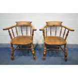 A PAIR OF EARLY 20TH CENTURY BEECH BOW BACK SMOKERS CHAIRS