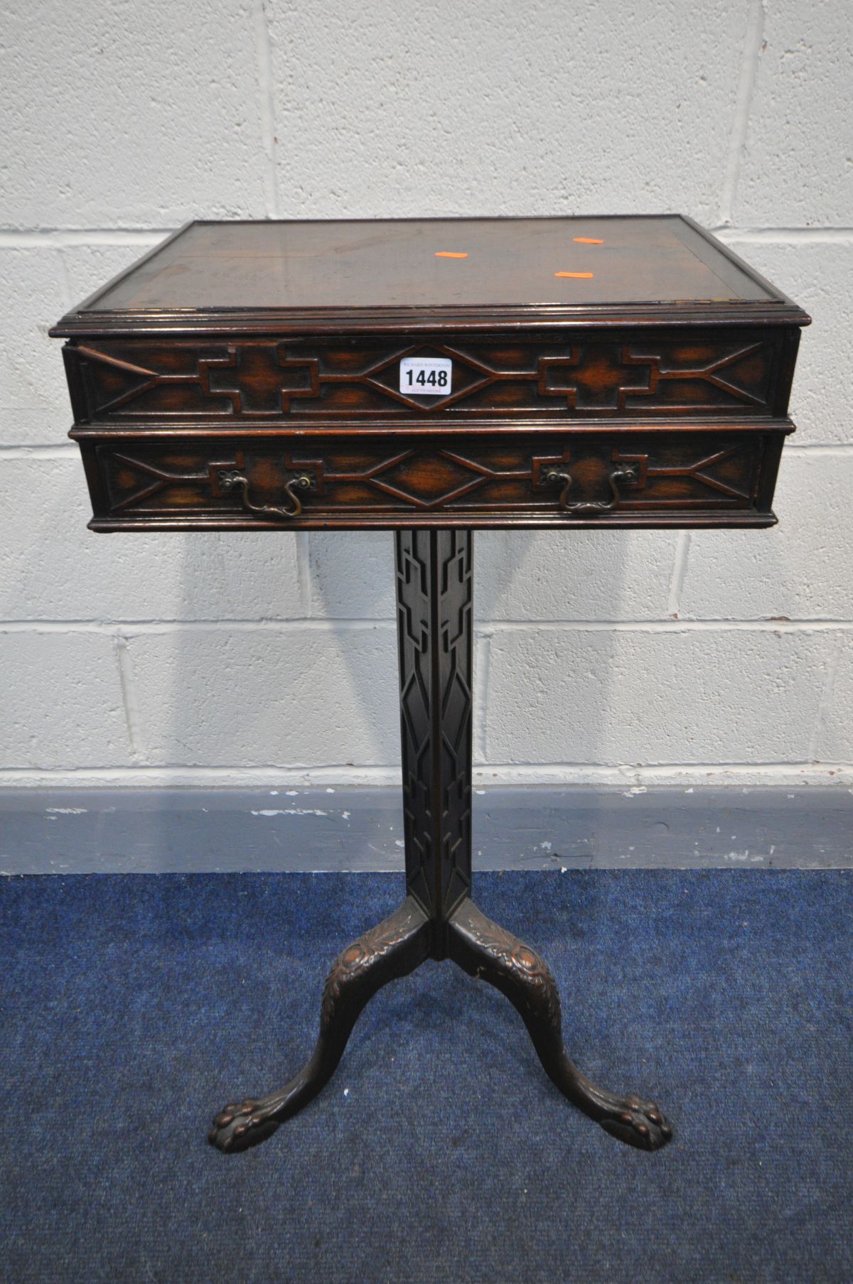 A 19TH CENTURY MAHOGANY TRIPOD READING TABLE, Wylie and Lockhead of Glassgow label attached,