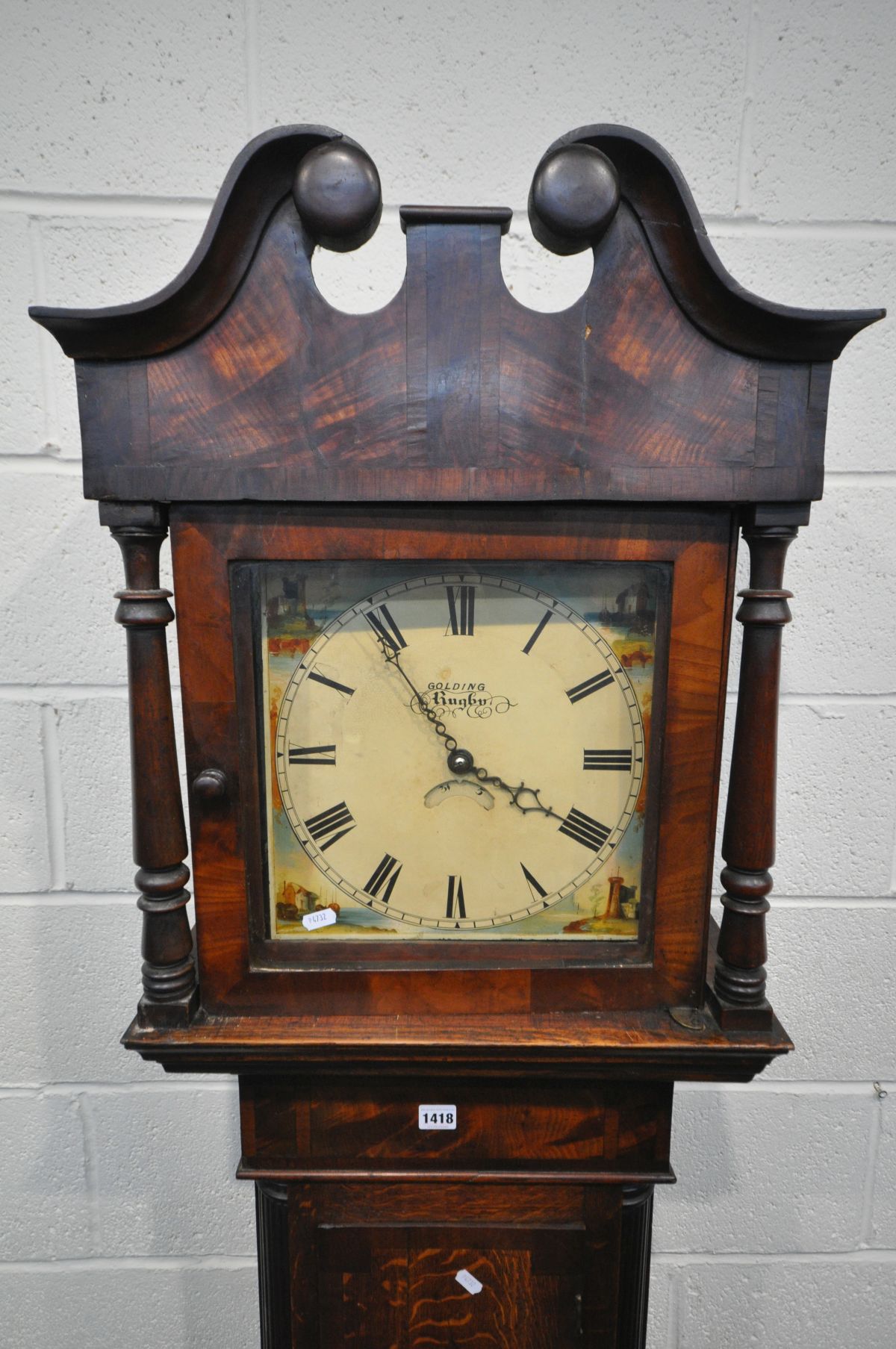 A GEORGE III OAK AND MAHOGANY CROSSBANDED 30 HOUR LONGCASE CLOCK, the hood with a swan neck - Image 2 of 7