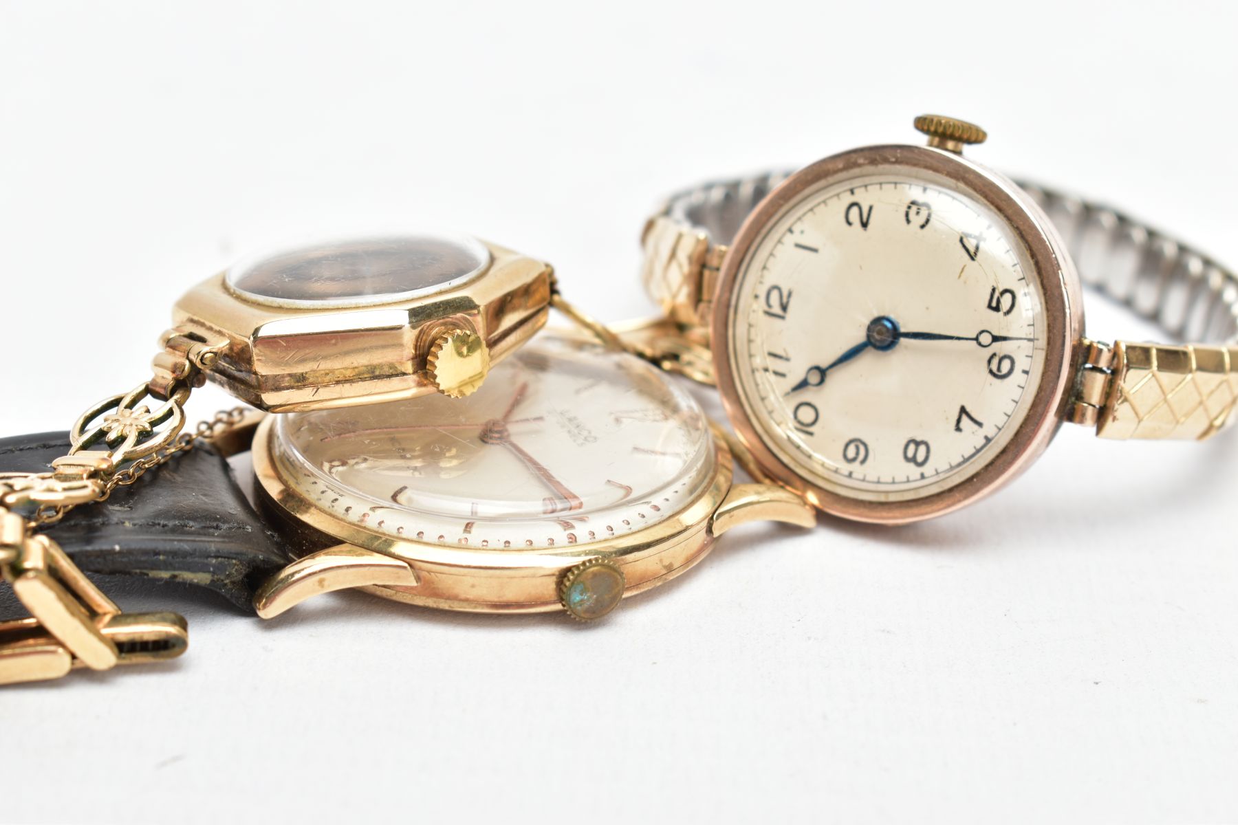 THREE WATCHES, to include a 9ct gold cased 'Lanco' wristwatch, hand wound movement, round cream dial - Image 5 of 5
