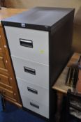 AN OFFICE WORLD METAL FOUR DRAWER FILING CABINET (key)