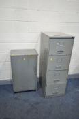 A TRIUMPH METAL FOUR DRAWER FILING CABINET, and a painted single door cabinet (2)