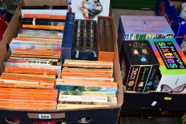 TWO BOXES OF BOOKS, approximately sixty six books, mainly fiction including over forty Penguin