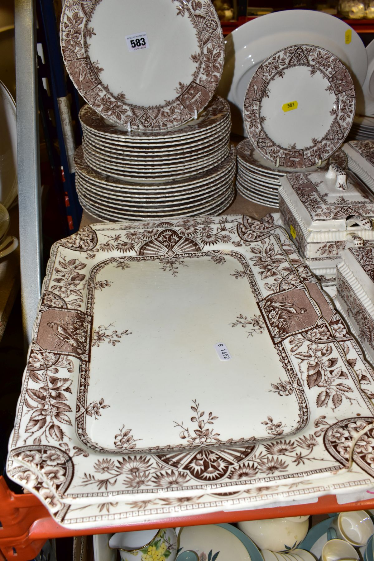 A LATE VICTORIAN EARTHENWARE DINNER SERVICE TRANSFER PRINTED IN BROWN WITH AN AESTHETIC STYLE DESIGN - Image 9 of 14