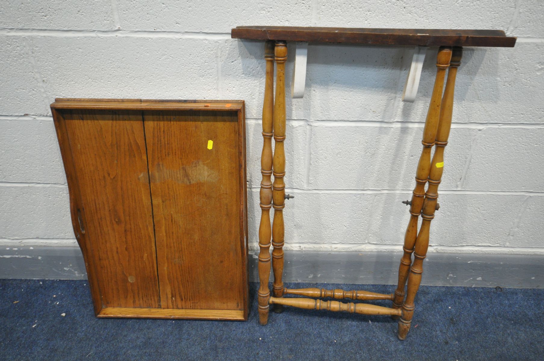 AN EARLY 20TH CENTURY OAK BUTLERS TRAY, on a folding stand, width 70cm x depth 49cm x height 86cm - Image 4 of 4