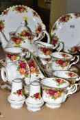 A ROYAL ALBERT OLD COUNTRY ROSES TEA SET AND OTHER TABLE WARES, comprising a teapot and cover,