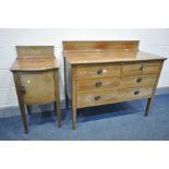 AN EDWARDIAN MAHOGANY CHEST OF TWO SHORT AND TWO LONG DRAWERS, with a raised back, width 107cm x