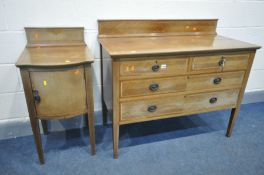AN EDWARDIAN MAHOGANY CHEST OF TWO SHORT AND TWO LONG DRAWERS, with a raised back, width 107cm x
