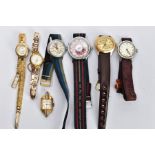 A SELECTION OF LADIES WRISTWATCHES, seven watches with names to include 'Timex, Medana', two