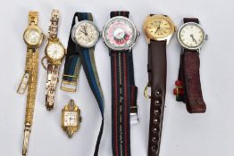 A SELECTION OF LADIES WRISTWATCHES, seven watches with names to include 'Timex, Medana', two