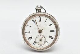 A SILVER OPEN FACE POCKET WATCH, (non-running) round white dial, Roman numerals, seconds