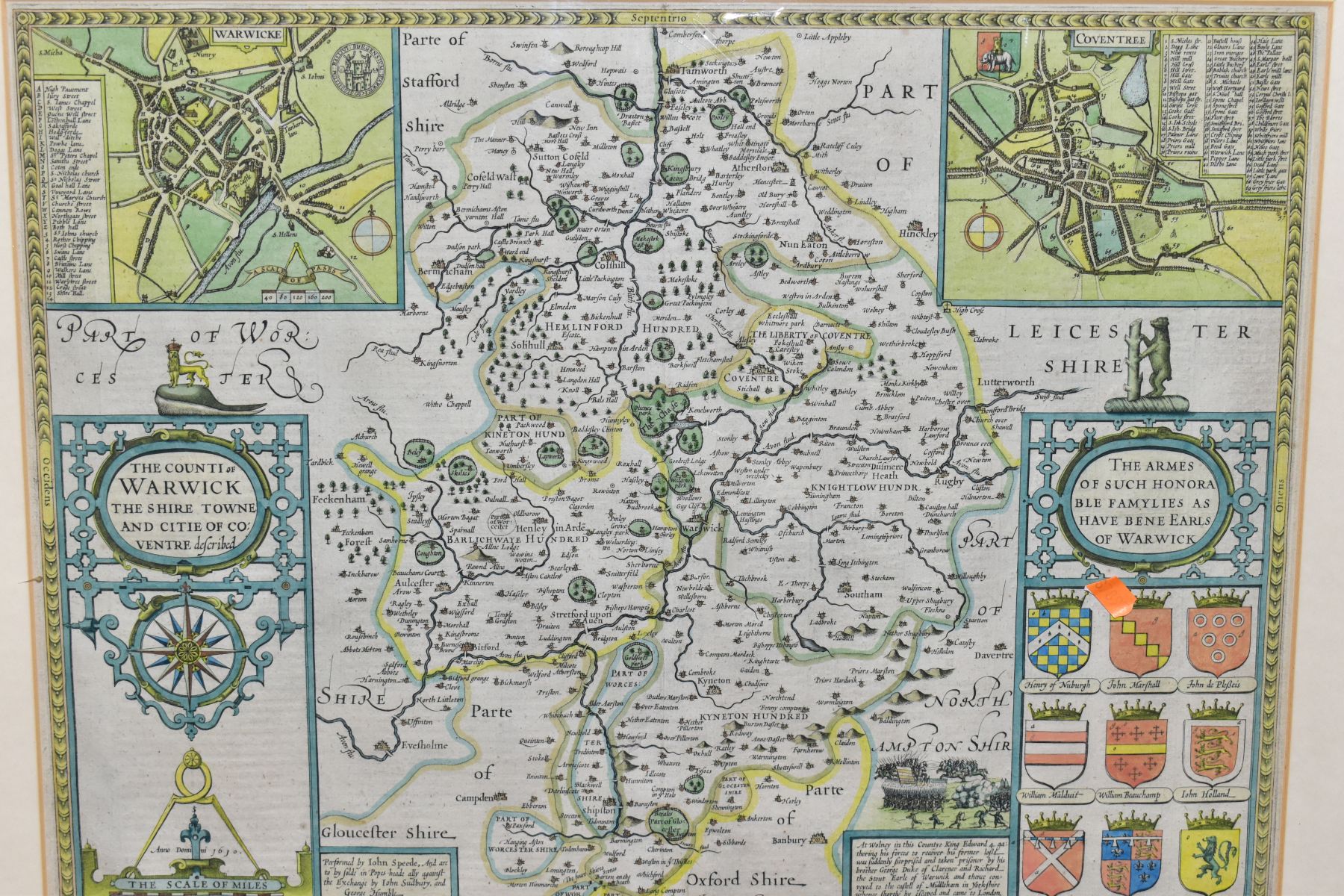 AFTER JOHN SPEED, A MAP OF WARWICK PUBLISHED BY THOMAS BASSETT & RICHARD CHISWELL 1676, the map - Image 2 of 7