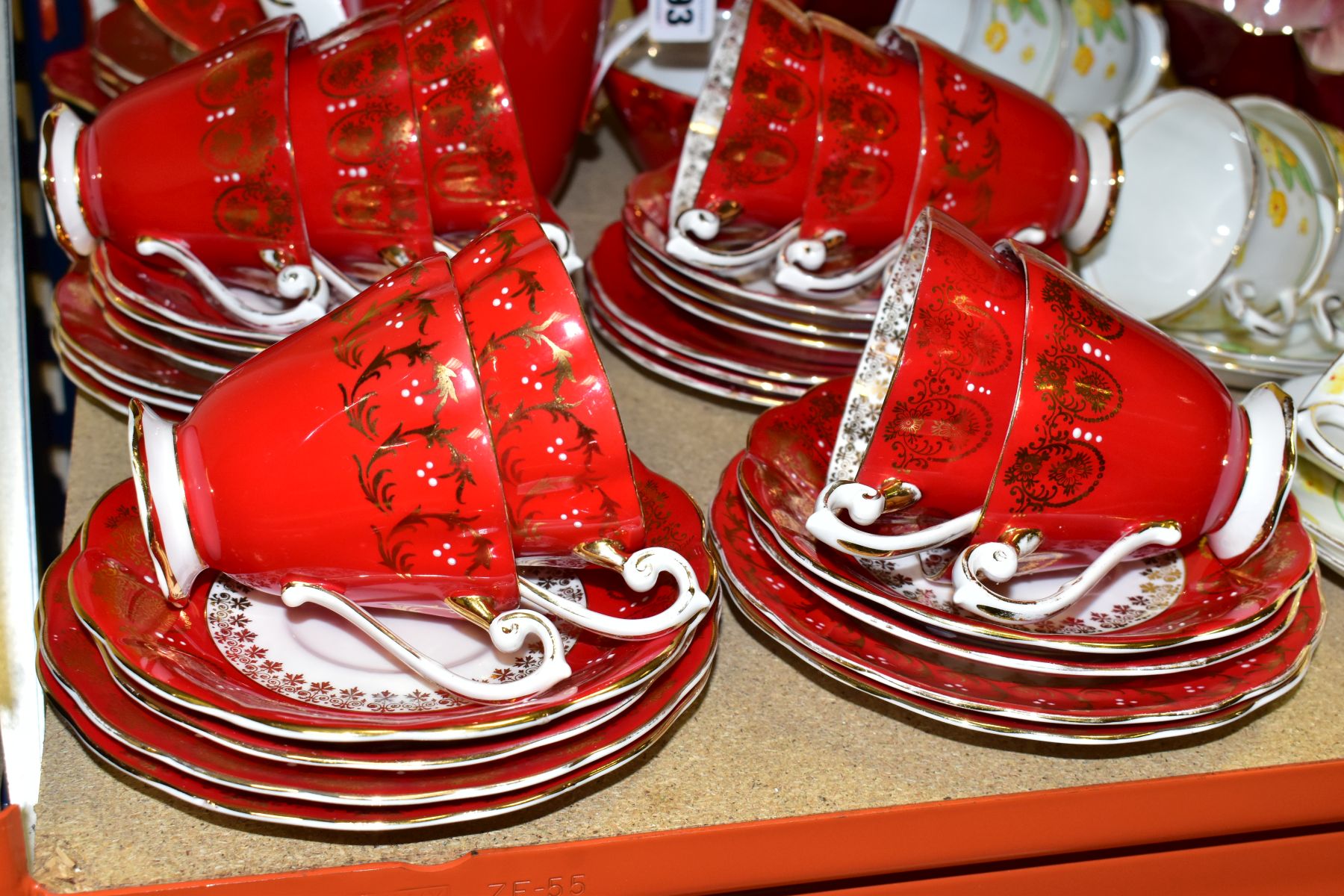 A SET OF SIX MALING RED LUSTRE SUNDAE DISHES AND THREE PART TEA SETS, comprising a fourteen piece - Image 2 of 14