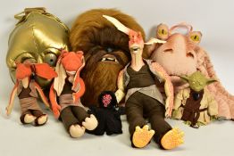 A QUANTITY OF ASSORTED STAR WARS BACK PACKS AND FIGURES, plush Chewbacca back pack, quilted C3PO