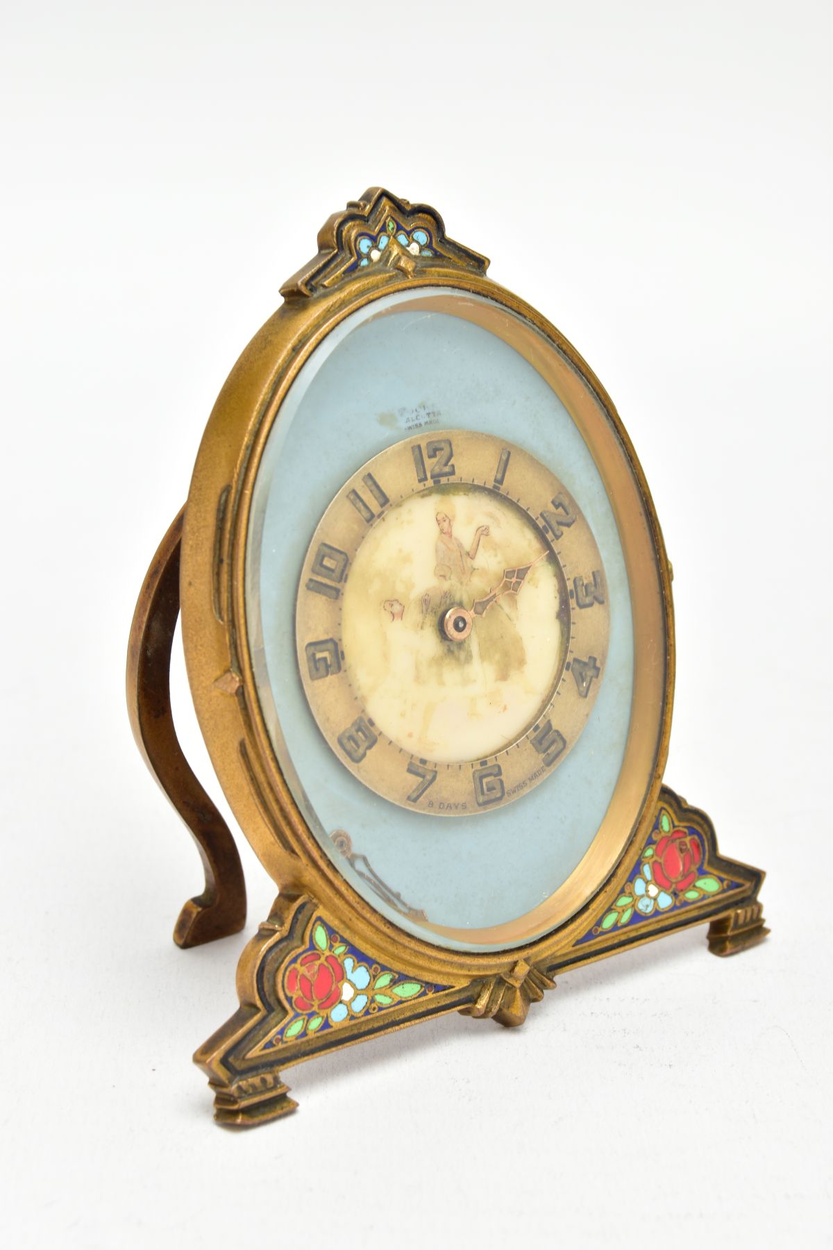 A DOXA FRAMED CLOCK, a round painted portait dial of two women in a garden (worn) Arabic - Image 2 of 4