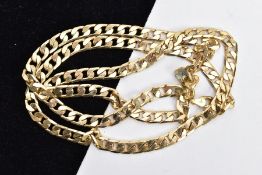 A 9CT GOLD CURB LINK CHAIN, a flat link yellow gold curb link chain, approximated dimensions